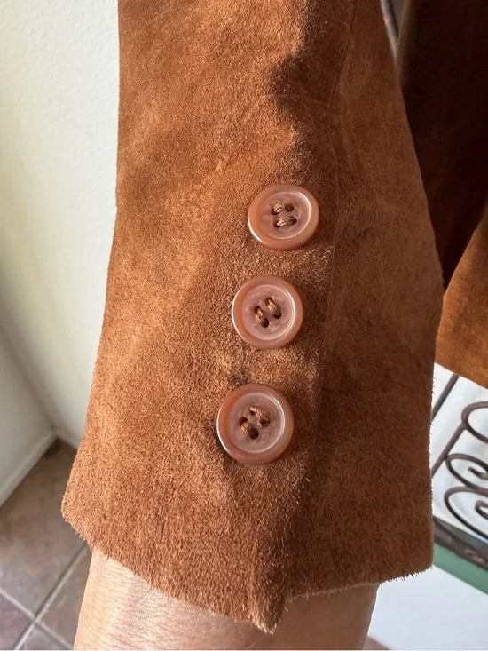 Vintage Caramel Brown Leather Blazer Jacket Size 10 Tailored Minimalist - Picture 10 of 10